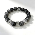 Silver Obsidian Crystals Beaded Bangle Bracelet Set