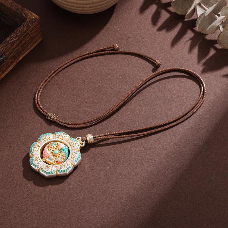 Filigree Enamel Spinning Koi Pendant