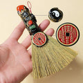 Natural Five-Element Stone Mountain Spirit Coin & Mini Broom Pendant